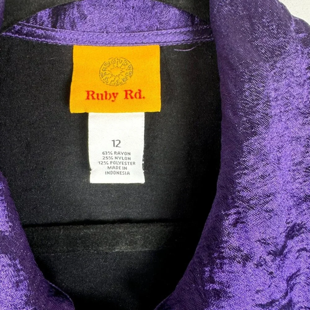 Ruby‎ Rd. Iridescent Purple Jacket Crinkle Texture Cropped Sleeves Buttons 12